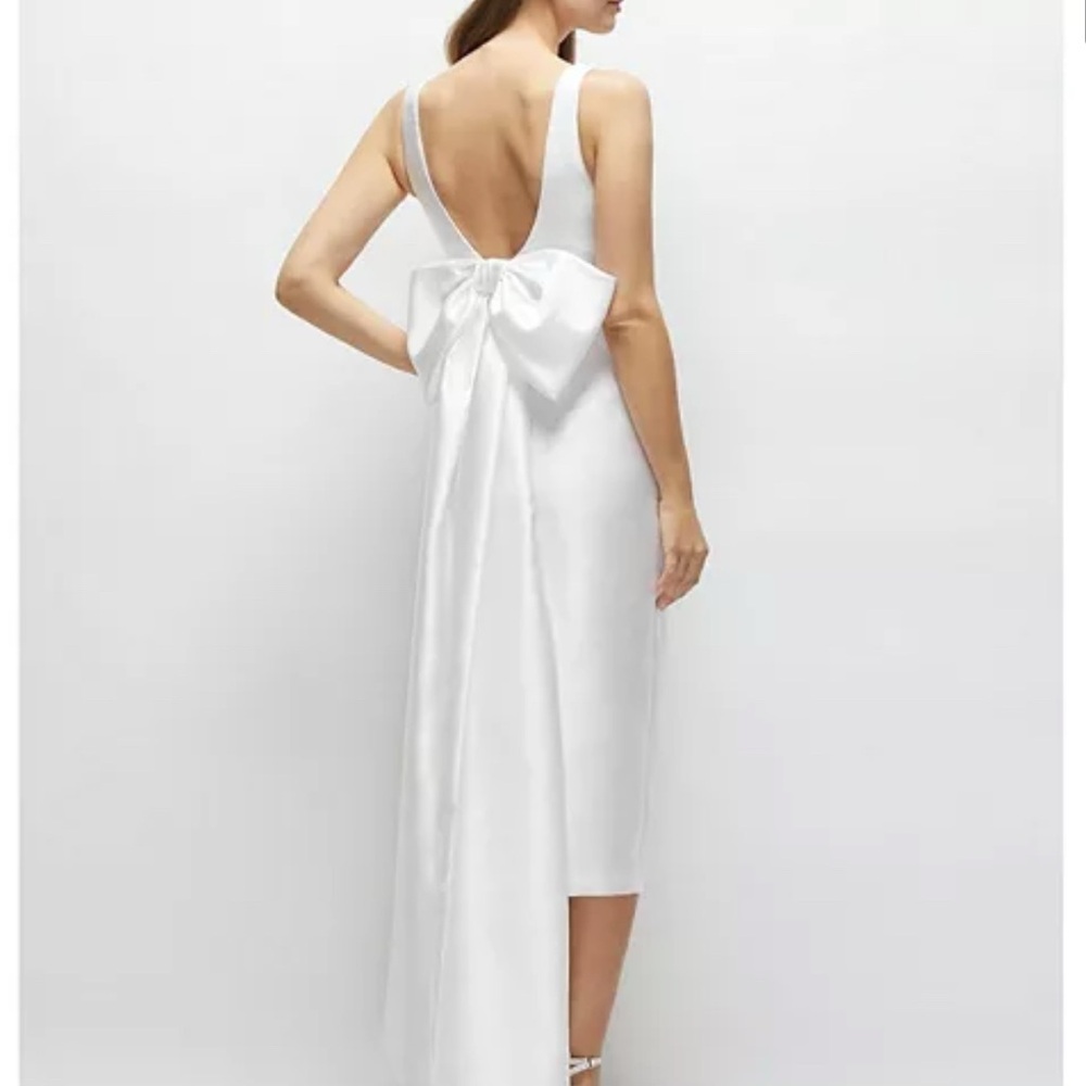ALFRED SUNG White Bow Back Satin Twill Scoop Neck Corset Dress - Picture 2 of 6